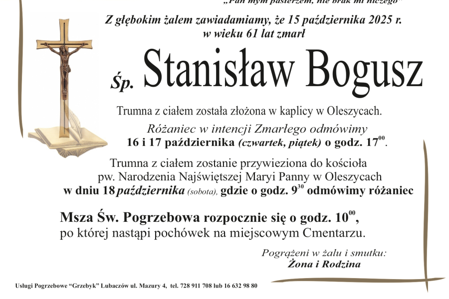 Zmarł Stanisław Bogusz [61 lat]